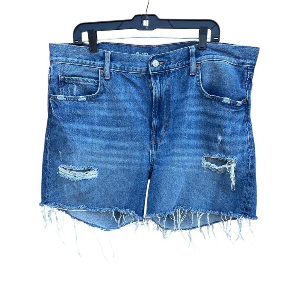 Old Navy Women's Distressed Blue Jean Shorts High Rise Slouchy Straight size 16